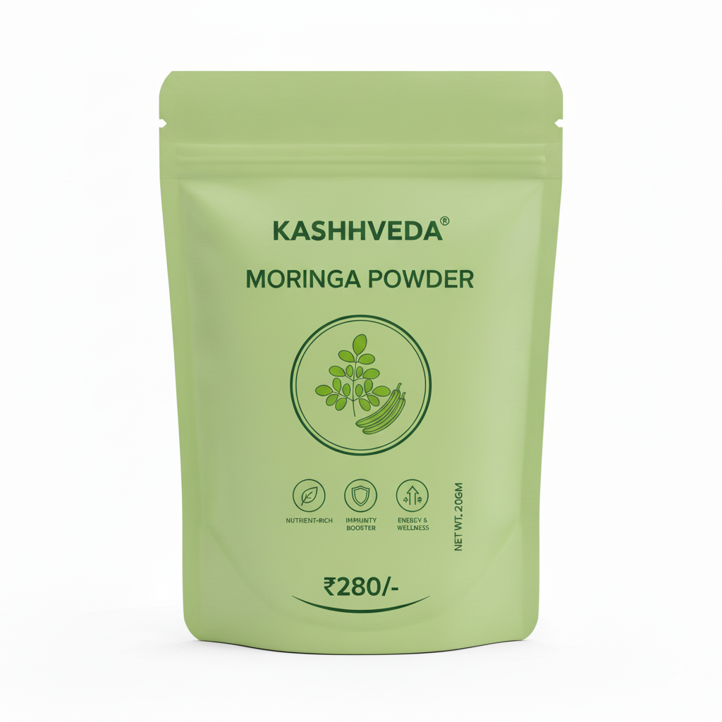 Kashhveda Moringa Powder – Organic & Pure Drumstick Leaf Superfood Rich in Nutrients, Vitamins & Minerals Weight 200 gm Zipper Pouch